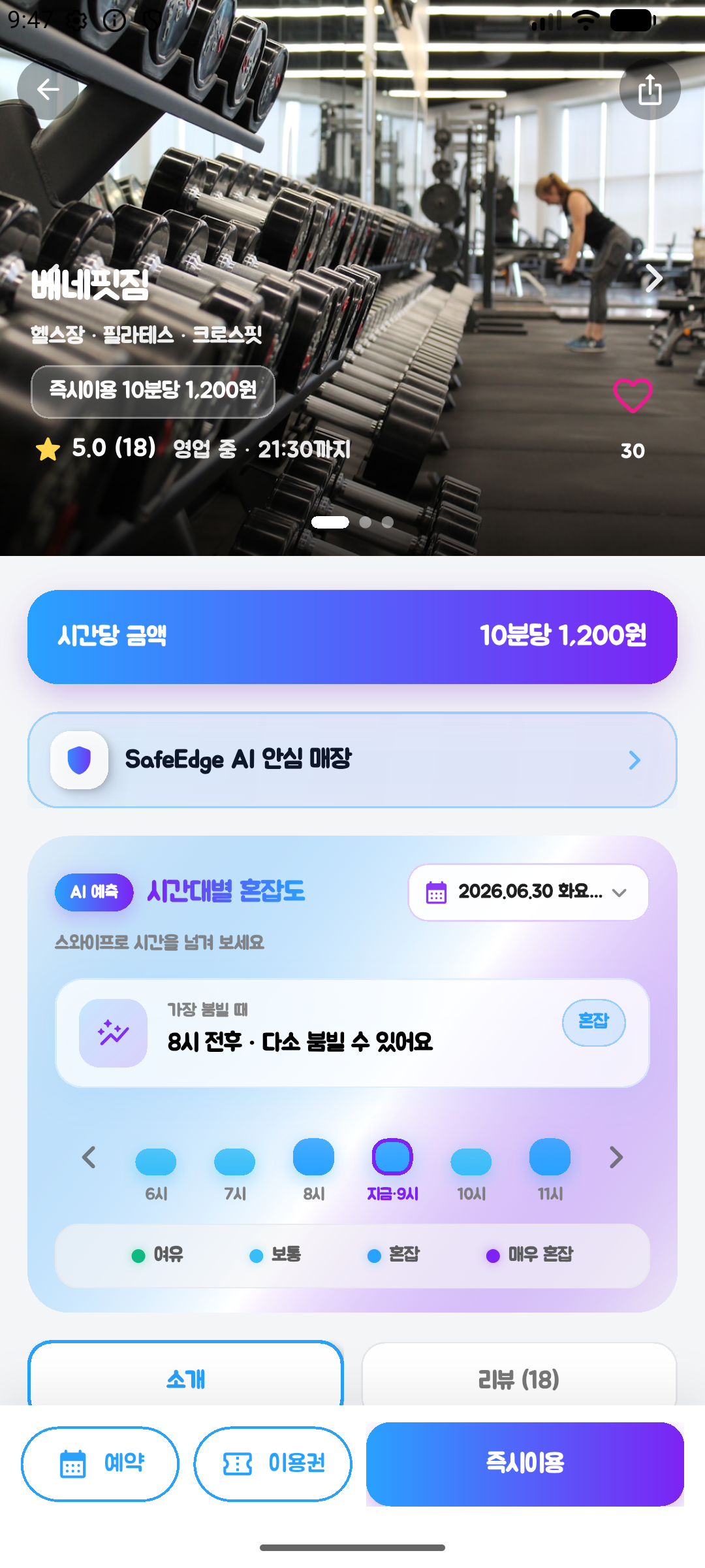 AI 혼잡도 예측 화면