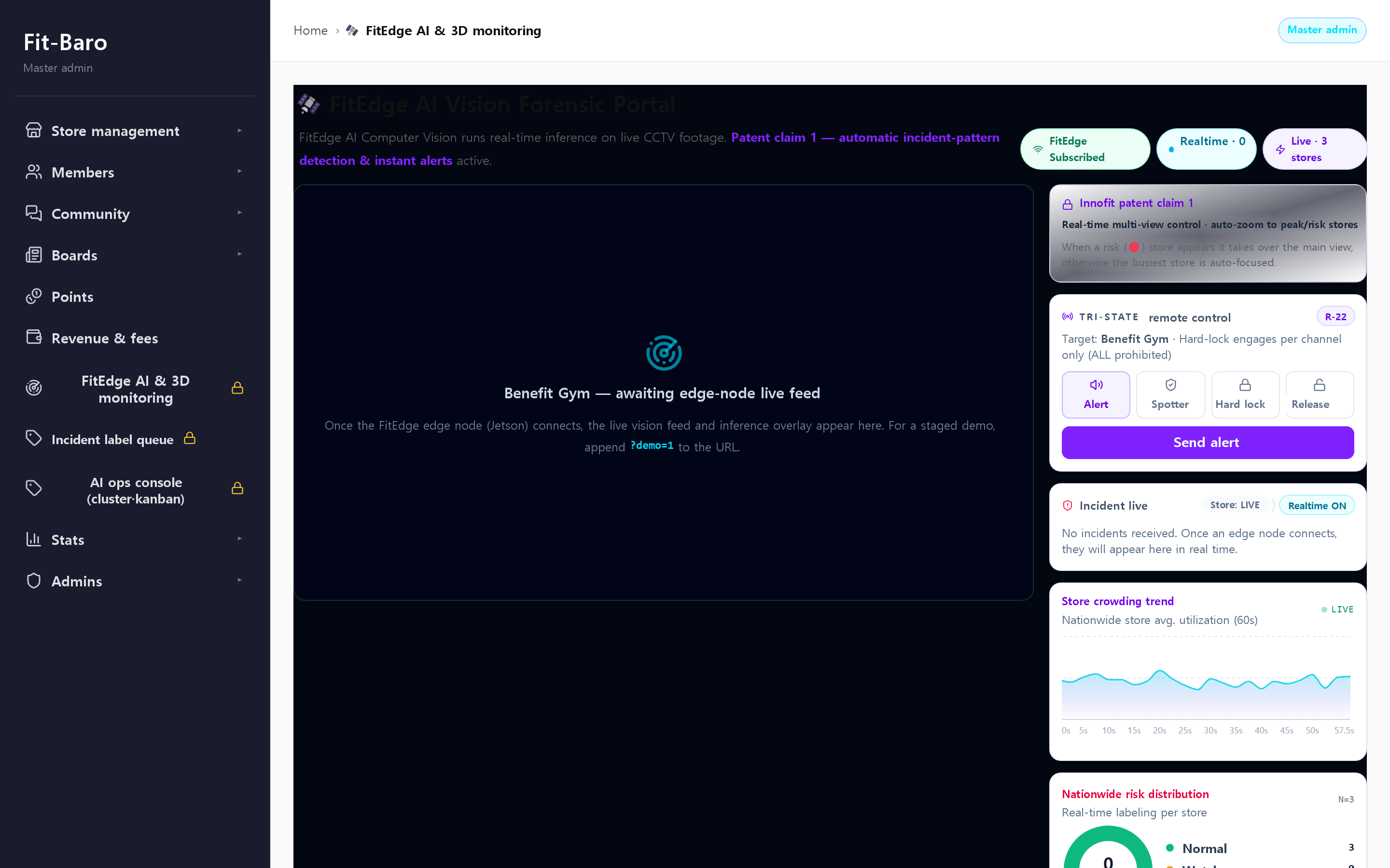 Fit-Baro master console — Fit-Edge AI vision monitoring portal